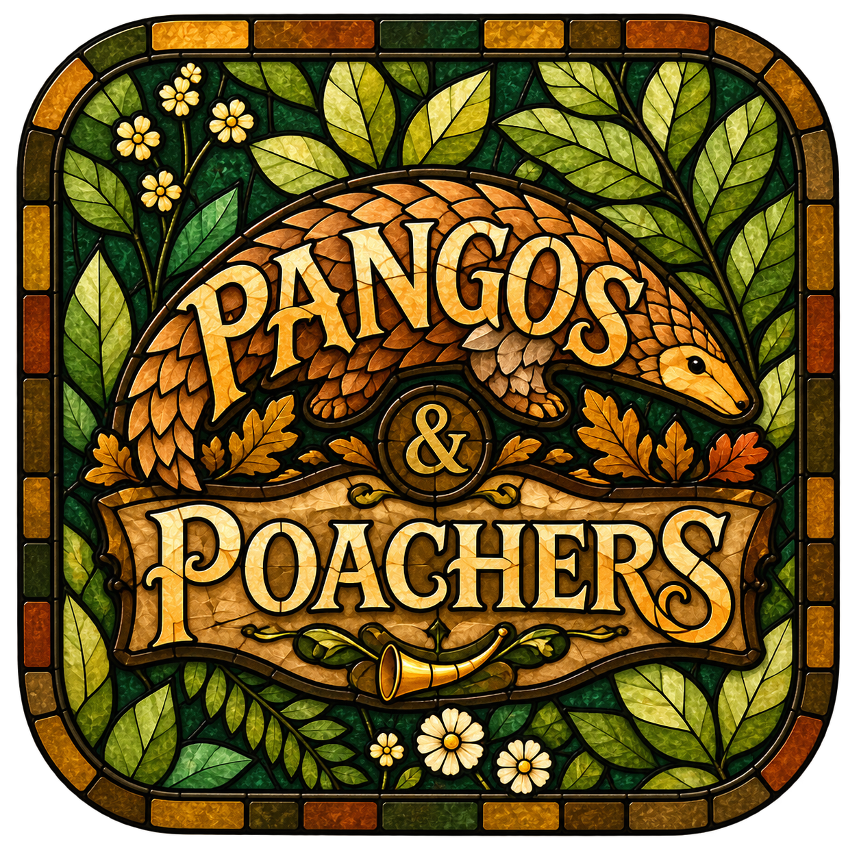 Pangos & Poachers illustrated stained-glass logo